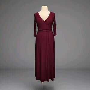 Hello Mia V Neck Wine Red Maxi Dress Size Large NWT Stretchy